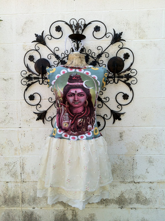 Hare Krishna Lord Shiva Wearable Art Funky Eco Upcycled Dress