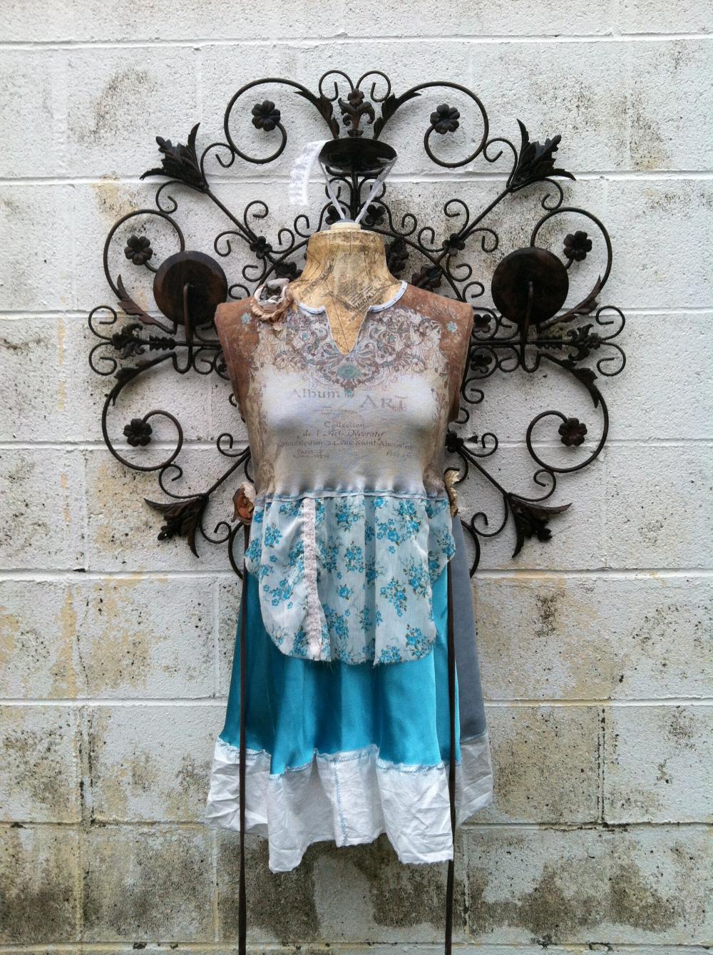 French Babydoll Eco Hippie Upcycled Dress Wearable Art